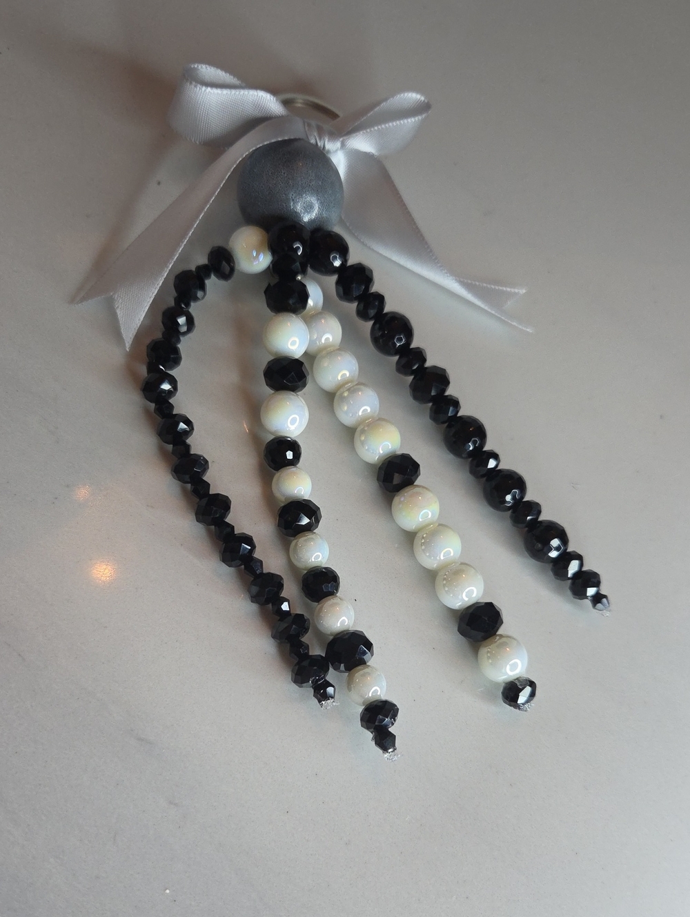 Black and White Beaded Dangle Bag Charm